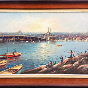 Galata Köprüsü Balıkçılar Yağlı Boya İlcan Orçin